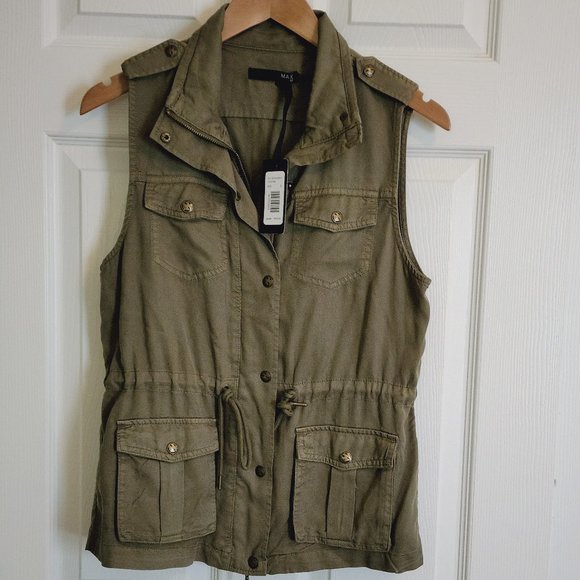 Max Jeans Olive Green Urban Utility Sleeveless Vest Size S - Picture 7 of 12